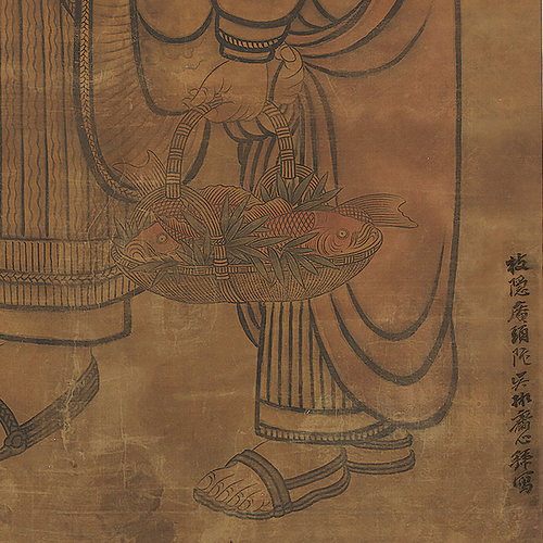 明 吴彬 画鱼篮观音 真迹复制品31x68cm台北故宫收藏明代国画名作 - 图0