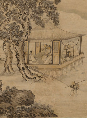清 黄慎2款合集 湖亭秋兴图 柳塘双鹭图 真迹复制53x213cm辽博藏