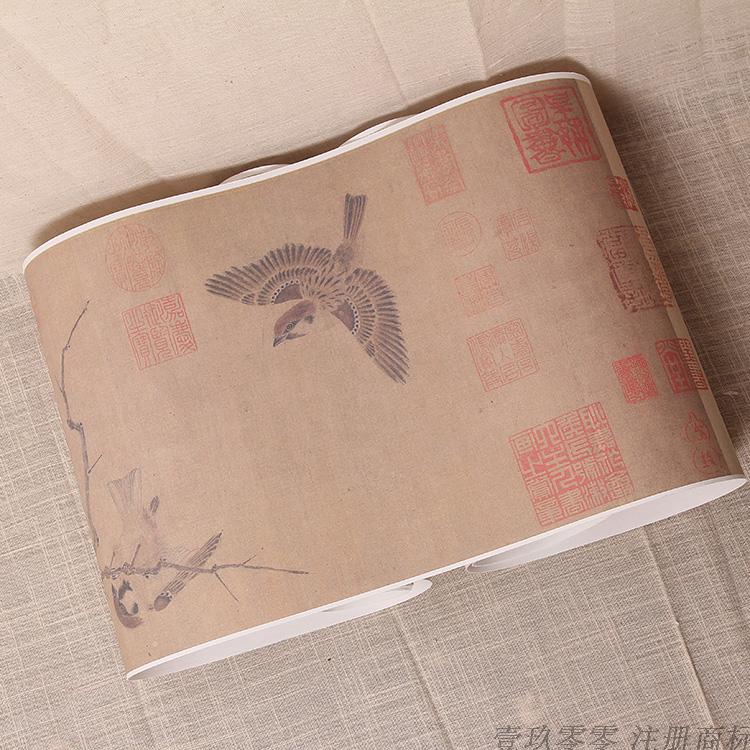 1:1宋崔白寒雀图卷故宫宋画范本花鸟名画真迹复制品29x247cm_虎窝淘