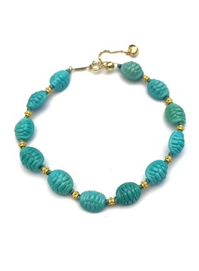 安伯曼18K金桶珠绿松富甲龟背满天星抽拉手链6*7mm左右