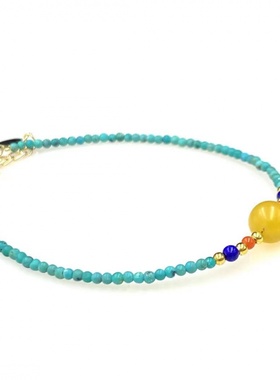 香港安伯曼蜜蜡圆珠绿松手链青金石南红7mm左右