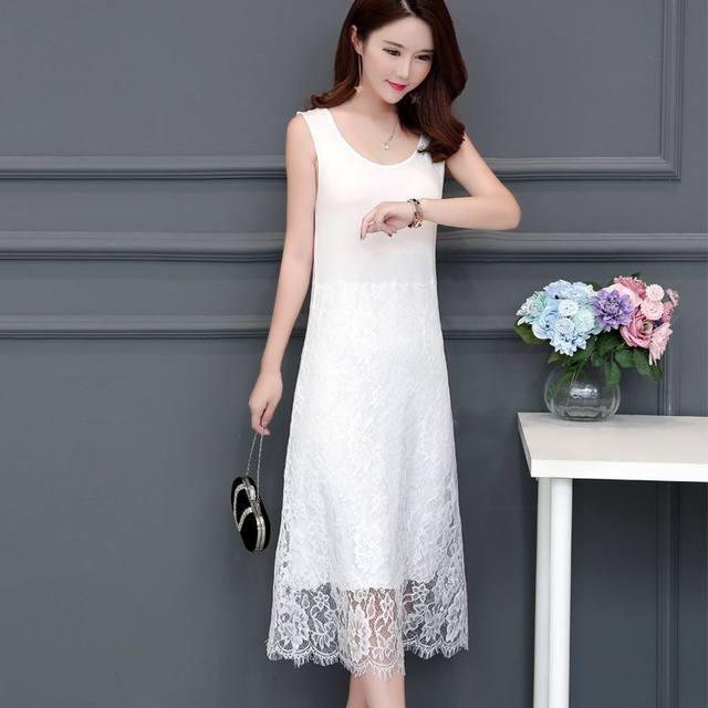 Long skirt A-line skirt modal lace splicing