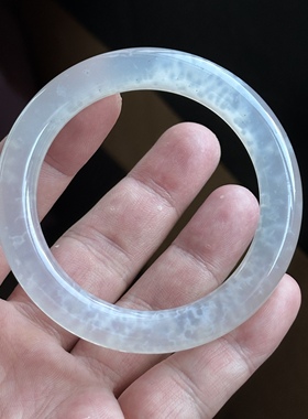 天然高冰种满圈冰蓝圆条冰飘暴雪飘雪玛瑙手镯刚透棉絮冰55口径