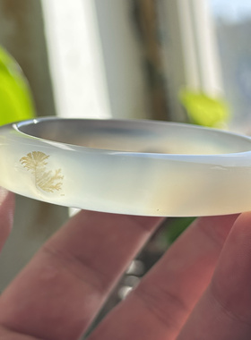 天然海洋玉髓玛瑙手镯高冰飘花马料草花小树叶子景观白冰清新55口