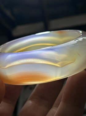 天然马料一线粉冰透七彩极光彩虹膜玛瑙手镯立体云沙红云景观镯59