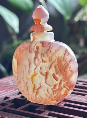 天然马料海洋玉髓红龙纹紫红花瓣玛瑙鼻烟壶摆件观赏火焰红掏空壶