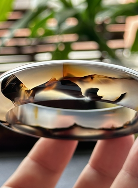 云臻阁巴西水墨老花料山景冰透玛瑙手镯意境冰蓝底子圈口59