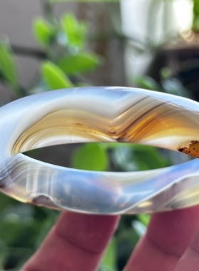 天然马料海洋玉髓草花树林水墨瓷白道云层山景冰透玛瑙手镯59口径