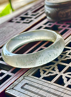 云臻阁天然海洋玉髓马料高冰绿朱砂绿幽灵飘雪玛瑙手镯51口径