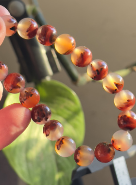 天然巴西红料玛瑙刺景火焰山景云火红水墨手串珠子手链冰透10mm