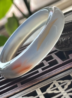 天然巴玉水墨流水线渐变红粉玛瑙云彩冰蓝意境景观玛瑙手镯61口径