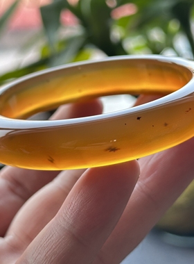 云臻阁天然巴西蜜糖黄冰焦糖色草花冰透玛瑙手镯60口径
