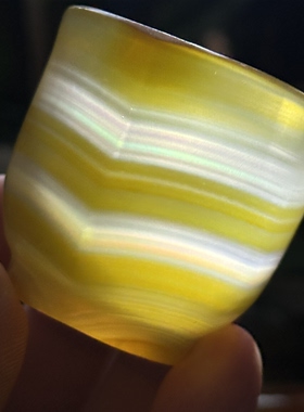 天然巴玉金丝双层满圈冰透七彩炫彩彩虹光虹膜玛瑙茶杯主人杯摆件