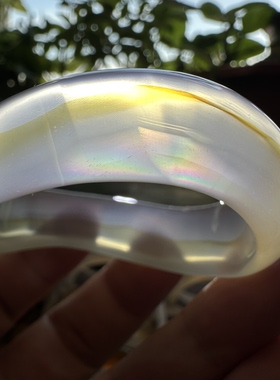 天然马料海洋玉髓高冰一线金冰种七彩彩虹光虹膜玛瑙手镯扭扭镯53