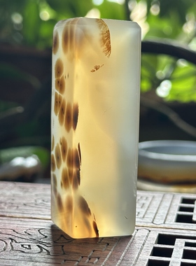 天然马料海洋玉髓草花高冰黄冰玛瑙印章飘花成群立体镇纸摆件