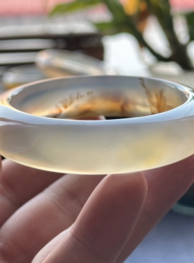 云臻阁天然海洋玉髓草花冰透意境杨柳风景玛瑙手镯飘花小草55口径