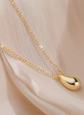 925纯银水滴项链女夏季轻奢小众设计感光面锁骨链简约复古劲链