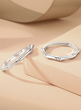 S925纯银竹节情侣戒指男女一对古风简约轻奢设计感小众食指银指环