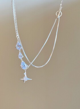 超闪锆石流苏星芒项链小众设计时尚气质高级感百搭双层锁骨链颈链