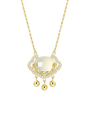 S925纯银玉髓平安如意锁项链女民族风锁骨链长命锁吊坠情人节礼物