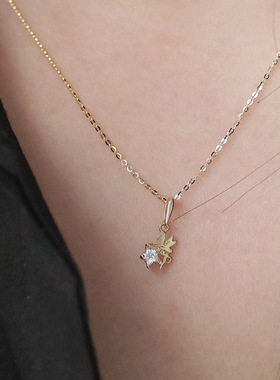 新款925纯银镀14K金项链小精灵舞动小星星闪亮迷你锁骨链吊坠项坠