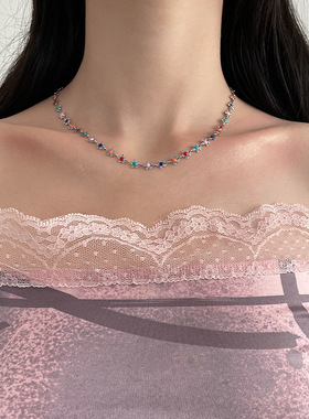 彩色滴油花朵项链女超仙森系雏菊颈链小众设计锁骨链韩版手链饰品