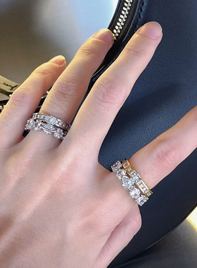 土星叠戴锆石皇冠戒指女双层可拆分闪钻小众设计高级感2023新款潮