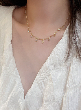 超仙锆石爱心流苏项链女韩国小众个性简约气质百搭时尚颈链锁骨链