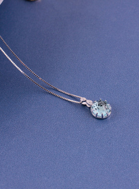 s925纯银项链女 日韩简约气质 天蓝色水晶吊坠 轻奢百搭锁骨链