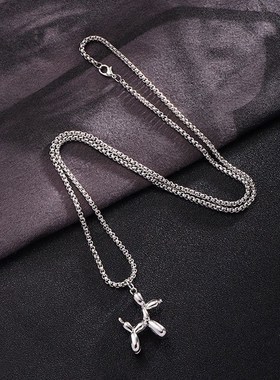 欧美简约气球小狗项链潮男女吊坠土酷蹦迪街头个性毛衣链情侣礼物