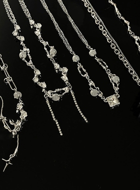 不规则褶皱花朵镶钻流苏项链时尚冷淡风锁骨链气质颈链项饰女