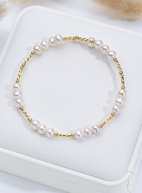 5mm天然淡水珍珠手镯女可调节弹力圈手串时尚高级感2025款手饰