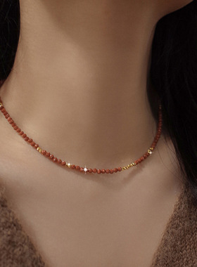 暖阳天然金沙石串珠项链女复古轻奢高级感锁骨链项链不掉色女夏季