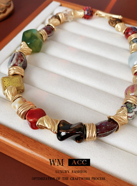 中古vintage气质项链花朵创意设计感陶瓷锁骨链高级感复古项饰女