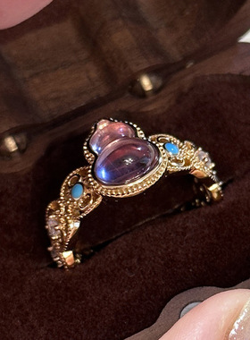 小红书同款九紫离火葫芦戒指女古法国潮珐琅彩宝紫晶葫芦福禄