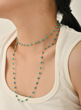 串珠绿松石项链手链套装法式复古高级感春秋毛衣链简约百搭颈链女