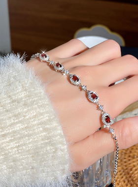 跨境爆款高级设计感天然水晶石彩宝手饰s925纯银星星手链糖果