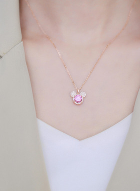LuxeNexusS925纯银一克拉粉色莫桑石项链女轻奢小众设计感米奇