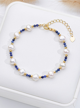 巴洛克淡水珍珠手链女天然石手串青金石松石水晶设计高级感饰品