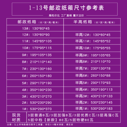 快递纸箱批发硬邮政打包纸盒飞机盒定做半高淘宝包装小纸箱子定制