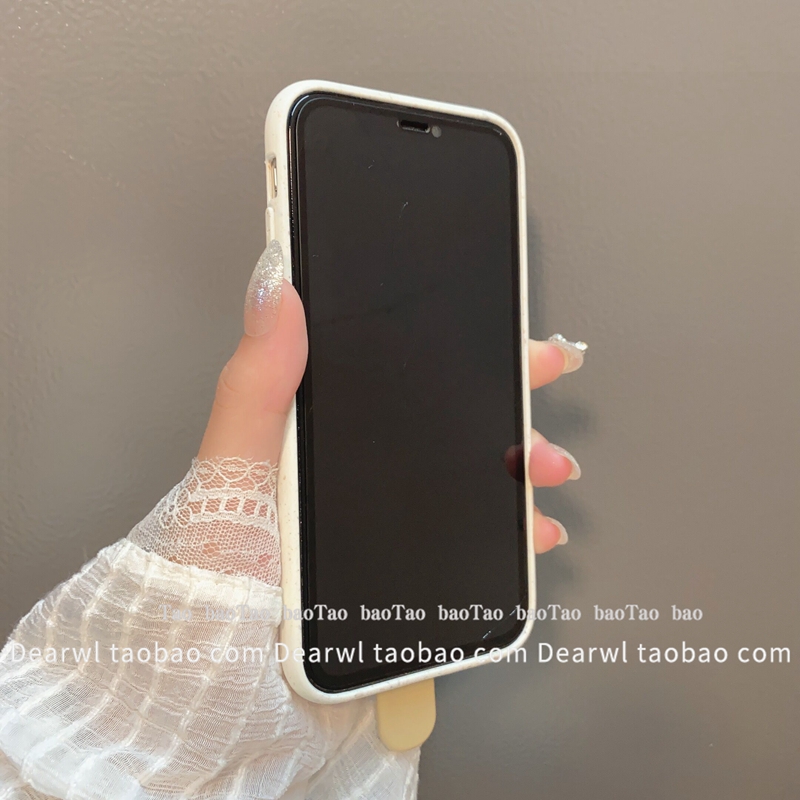 奶白色黑点可降解化妆镜带梳子适用15苹果13promax手机壳网红iPhone14PRO硅胶12可爱11卡通补妆随身女折叠镜 - 图3