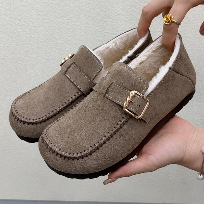 冬季加绒乐福鞋女新款加厚保暖毛毛鞋一脚蹬防滑妈妈鞋百搭豆豆鞋,淘宝优惠券,粉丝福利购,淘宝优惠卷