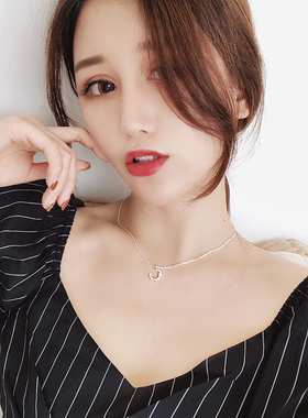定制月亮纯银项链女性