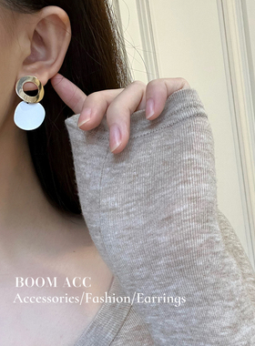 BOOM ACC 法式复古大气几何造型金色耳环耳钉 简约气质冷淡风耳饰