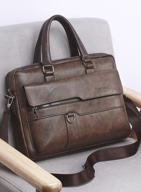 男手提单肩包复古公文包商务电脑包Men's handheld shoulder bag