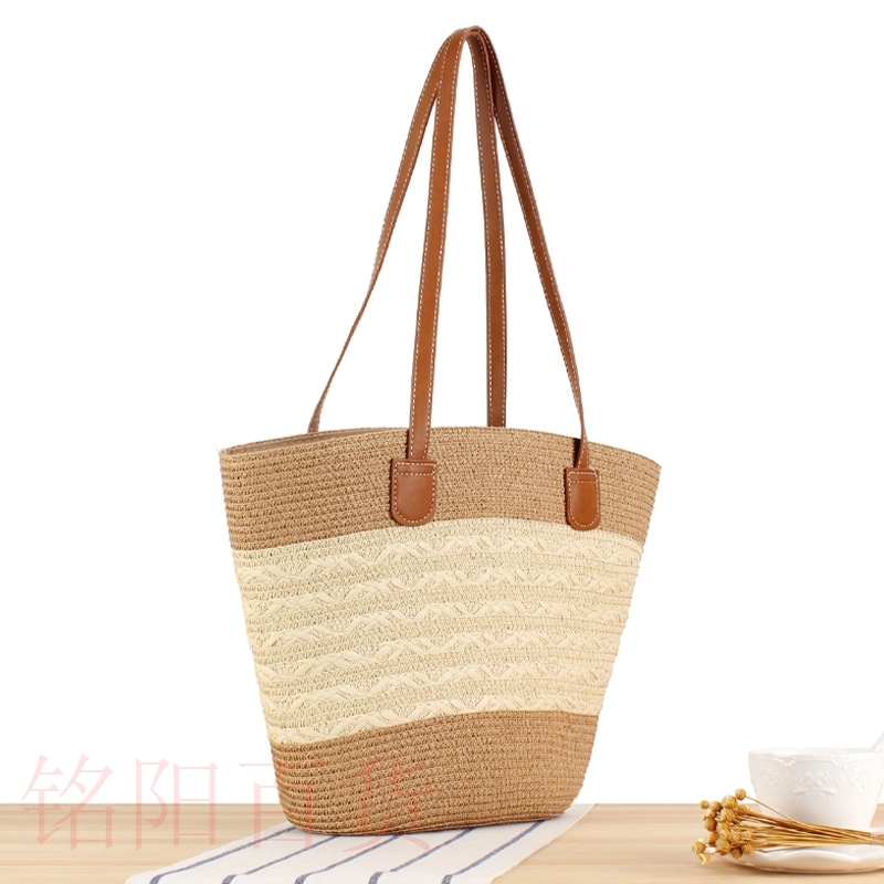 Striped high-volume tote bag high-quality hand-woven bag女包 - 图1