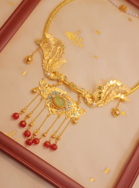 【鸾凤和鸣】 璎珞项圈团购铜镀真金红玛瑙仿点翠 原创云中梦长歌