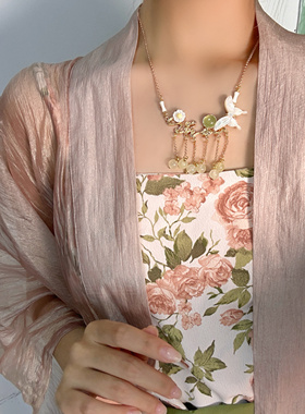 百搭蝴蝶贝母蝶贝项链岫玉