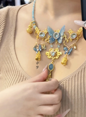 玉腰奴项链绿玛瑙热缩女蝴蝶