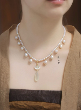 淡水珍珠百搭璎珞粉晶璎珞项链平安锁西瓜晶珍珠百搭配饰云中梦